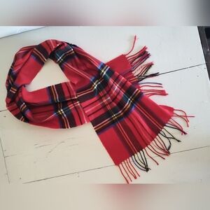Preston & York Old Money Made In Germany Red Tartan Plaid Scarf With Fringe